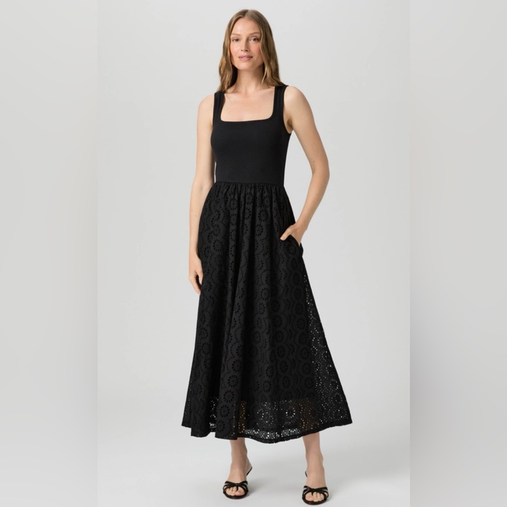 New With Tags! PAIGE Black Sleeveless Midi Dress with Eyelet Skirt